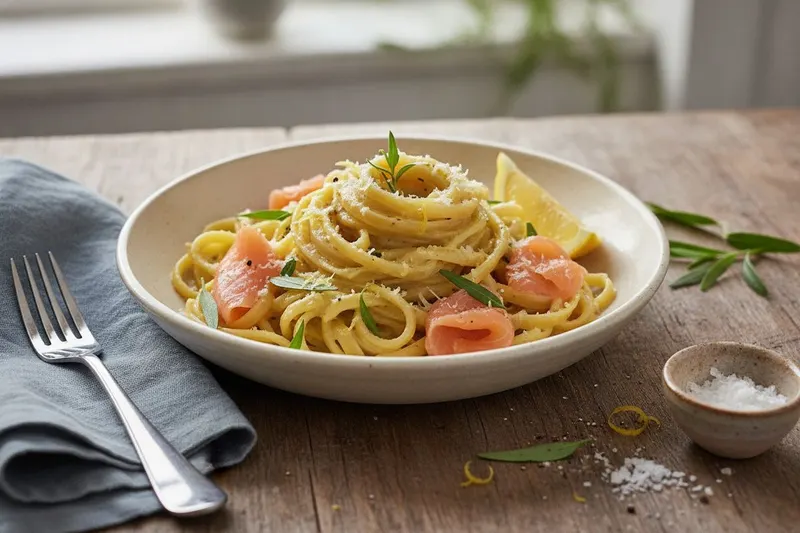 Graavilohipasta sitruunalla ja rakuunalla