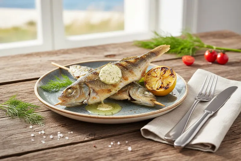 Grillatut ahvenvartaat yrtti-voikastikkeella