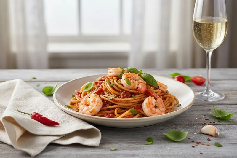 Katkarapupasta tomaattikastikkeella