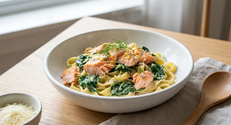 Lohipasta pinaatilla