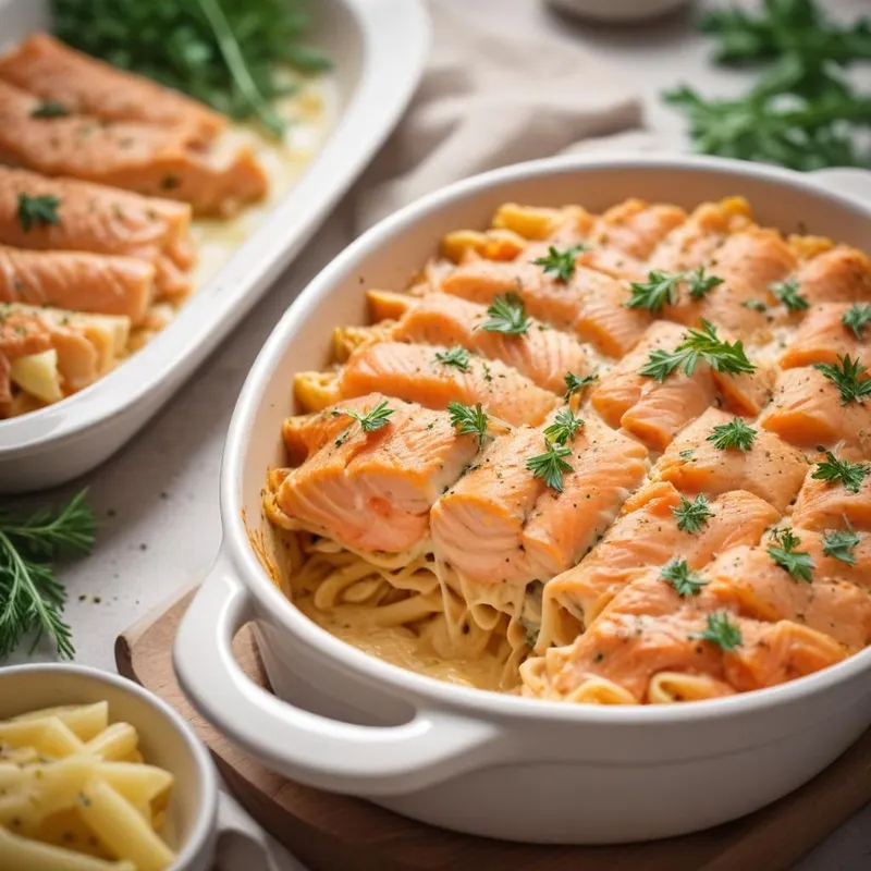 Savulohipasta uunissa juustokastikkeella