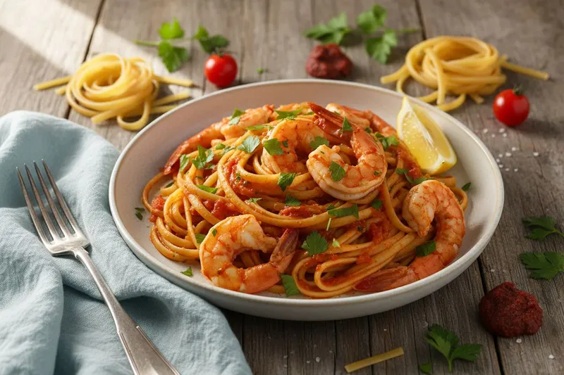 Tulinen nduja-scampipasta