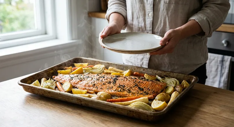 Uunilohi ja paahdetut kasvikset