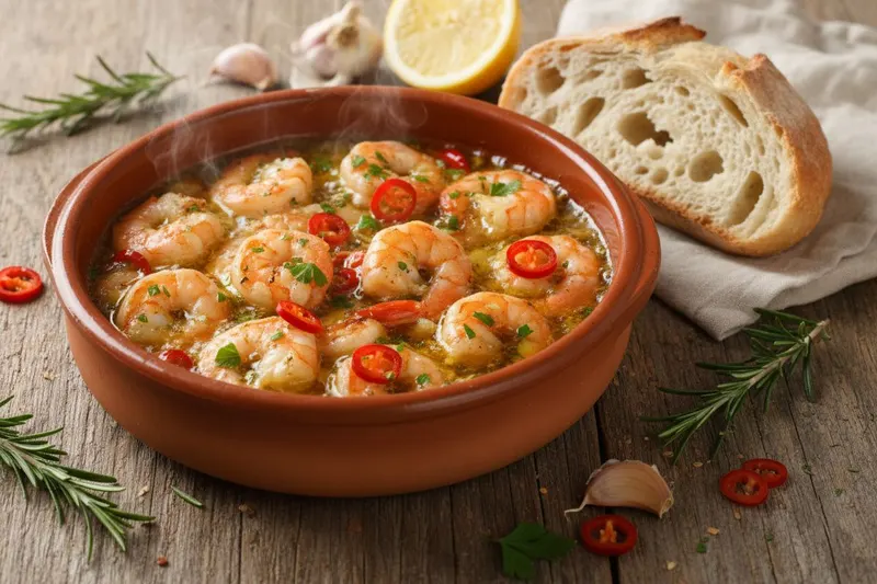 Valkosipulikatkaravut – Gambas al Pil Pil